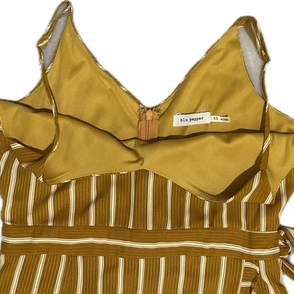 Blu Pepper Striped Mustard Faux Wrap Dress - Picture 7 of 7